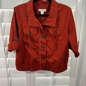 Christopher & Banks Brick Red Button-Front Cropped Utility Jacket